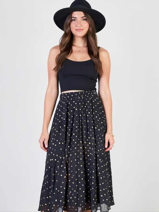 Haver London Dresses & Skirts - M💥Gold Polka Dot Pleated Midi Skirt for Cocktail Events